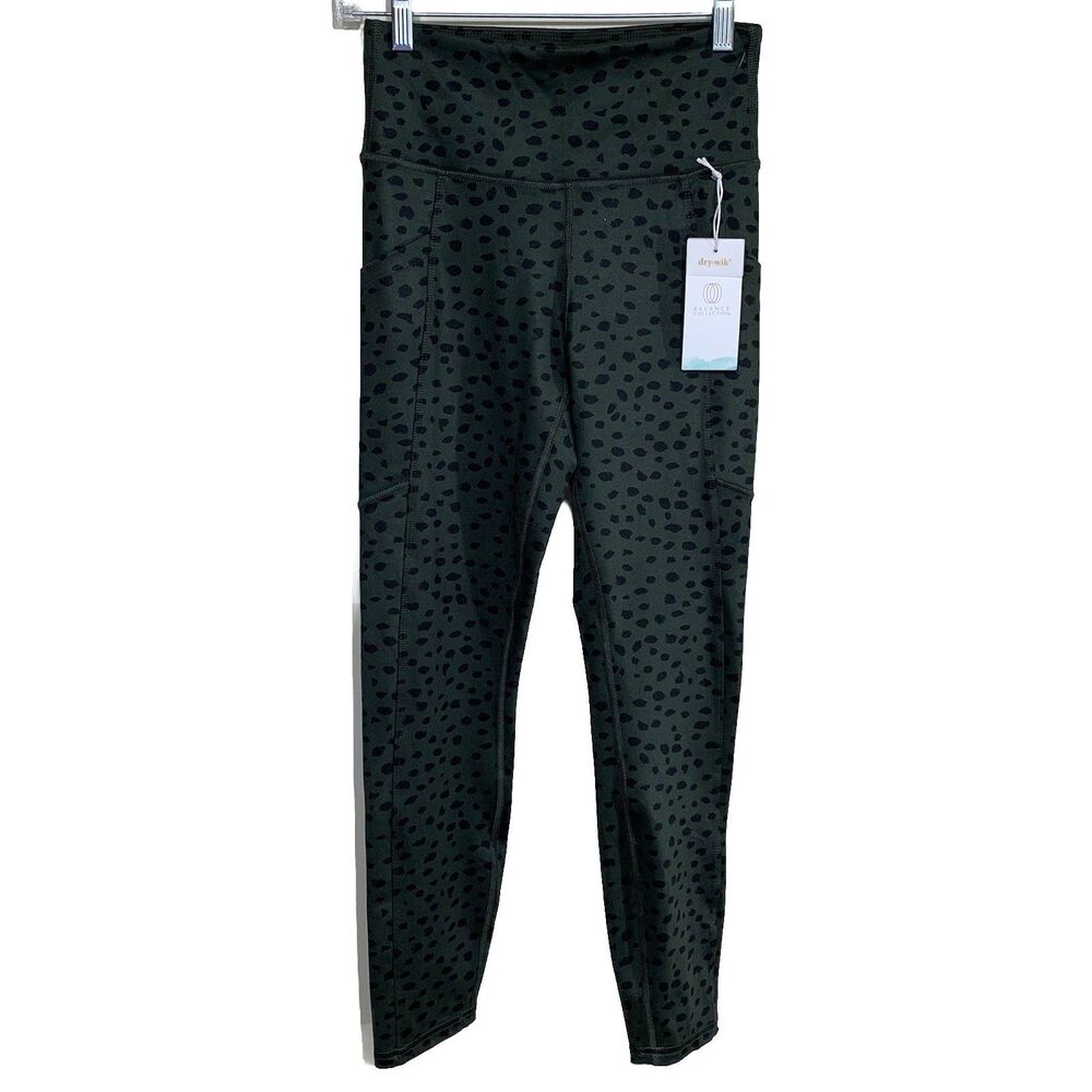 Balance Collection Leggings Womens S Green Black Animal Print High Rise Pockets